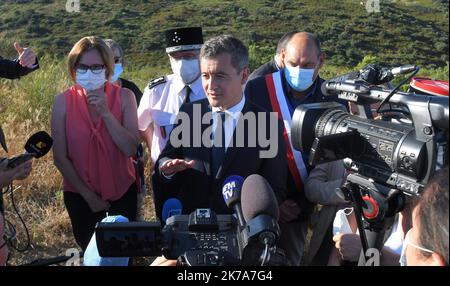 Â©PHOTOPQR/L'INDEPENDANT/MICHEL CLEMENTZ CLEMENTZ MICHEL ; PERPIGNAN ; 11/07/2020 ; CALCE LE 11 JUILLET 2020 / POLITIQUE / VISITE DU MINISTRE DE L'INTERIEUR GERALD DARMANIN AU COL DE LA DONA / VISITE DES POMPIERS QUI ONT LUTTES SUR L'INCENDIE DE CES DERNIERS JOURS / - 2020/07/16. BESUCH VON INNENMINISTER GERALD DARMANIN. Stockfoto