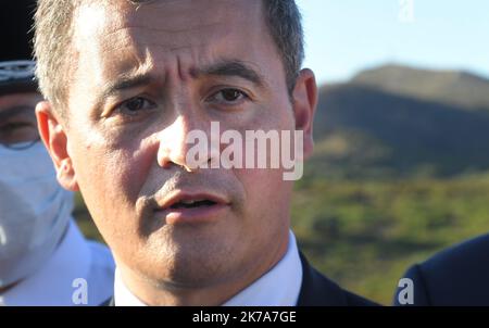 Â©PHOTOPQR/L'INDEPENDANT/MICHEL CLEMENTZ CLEMENTZ MICHEL ; PERPIGNAN ; 11/07/2020 ; CALCE LE 11 JUILLET 2020 / POLITIQUE / VISITE DU MINISTRE DE L'INTERIEUR GERALD DARMANIN AU COL DE LA DONA / VISITE DES POMPIERS QUI ONT LUTTES SUR L'INCENDIE DE CES DERNIERS JOURS / - 2020/07/16. BESUCH VON INNENMINISTER GERALD DARMANIN. Stockfoto