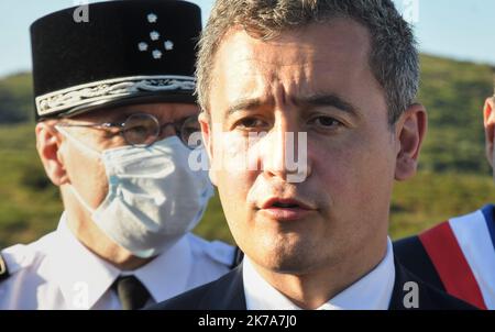 Â©PHOTOPQR/L'INDEPENDANT/MICHEL CLEMENTZ CLEMENTZ MICHEL ; PERPIGNAN ; 11/07/2020 ; CALCE LE 11 JUILLET 2020 / POLITIQUE / VISITE DU MINISTRE DE L'INTERIEUR GERALD DARMANIN AU COL DE LA DONA / VISITE DES POMPIERS QUI ONT LUTTES SUR L'INCENDIE DE CES DERNIERS JOURS / - 2020/07/16. BESUCH VON INNENMINISTER GERALD DARMANIN. Stockfoto