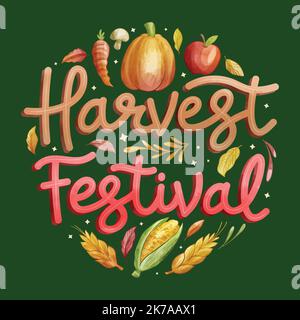 Aquarell Ernte Festival Schriftzug Vektor Design Illustration Stock Vektor