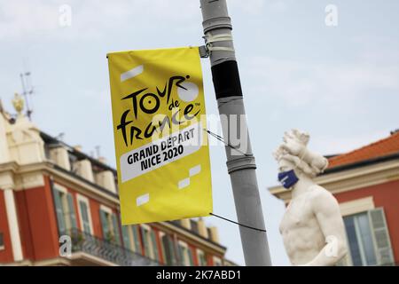 ©PHOTOPQR/NICE MATIN/Dylan Meiffret ; Nice ; 28/07/2020 ; NICE, le 28/07/2020, Illustration Tour de france 2020 dont le départ se fera à Nice dans 1 mois. - Die Tour de France 2020 wird die Ausgabe 107. des Rennens sein, mit einem Grand-Abfahrt in Nizza. Die Tour de France 2020 wird nun vom 29. August bis 20. September stattfinden. Stockfoto