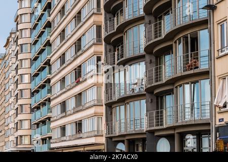 ©Arnaud BEINAT/Maxppp. 2020/07/31. Ostende, Belgien. Les immeubles du Front de mer au Centre ville de la ville belge. D Ostende. Stockfoto