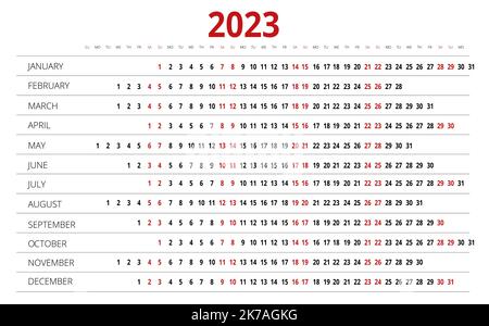 Kalender linear für 2021 Jahr. Briefpapier Design Druckvorlage. Jahreskalenderplaner. Set mit 12 Monaten. Zeitplanvorlage mit Monaten. Die Woche beginnt Stock Vektor