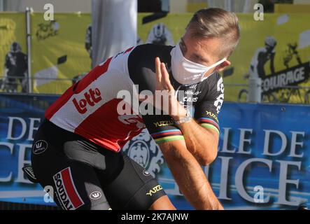 ©Laurent Lairys/MAXPPP - Philippe Gilbert von Lotto Soudal während der Mannschaftspräsentation der Tour de France 2020 am 27. August 2020 auf dem Massena Place in Nizza, Frankreich - Foto Laurent Lairys / MAXPPP Stockfoto