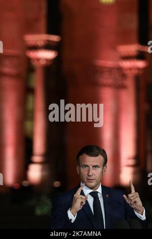 © Pool/Stéphane Lemouton/MAXPPP Liban, Beyrouth, 2020/09/02 Le Président de la République Emmanuel Macron donne une conférence de Presse à la Résidence des Pins à l'issue de sa Visite à Beyrouth au Liban, le 1er septembre 2020. Stockfoto