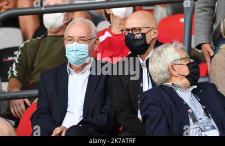 ©PHOTOPQR/OUEST FRANCE/DAVID ADEMAS / OUEST-FRANCE ; GUINGAMP ; 12/09/2020 ; Guingamp - Le Havre . Footbal Ligue 2 . Le samedi 12 septembre 2020 au Stade du Roudourou à Guingamp . 3 ème journée du championnat de France de Football . Au Centre sur la photo : Frédécric LEGRAND , nouveau président du Club de l' en Avant Guingamp . Foto : David ADEMAS / Ouest-France Stockfoto