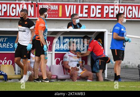 ©PHOTOPQR/L'INDEPENDANT/CLEMENTZ MICHEL ; PERPIGNAN ; 12/09/2020 ; PERPIGNAN LE 12 SEPTEMBRE 2020 / SPORT / RUGBY A XIII / SUPERLIGA / KATALANEN DRACHEN VS WIGAN KRIEGER / STADE GILBERT BRUTUS DE PERPIGNAN / BEN GARCIA Stockfoto