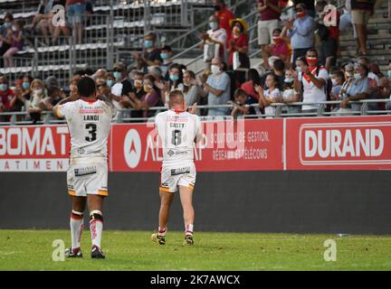 ©PHOTOPQR/L'INDEPENDANT/CLEMENTZ MICHEL ; PERPIGNAN ; 12/09/2020 ; PERPIGNAN LE 12 SEPTEMBRE 2020 / SPORT / RUGBY A XIII / SUPERLIGA / KATALANEN DRACHEN VS WIGAN KRIEGER / STADE GILBERT BRUTUS DE PERPIGNAN / Stockfoto