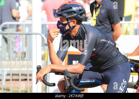 ©Pierre Teyssot/MAXPPP ; TOUR DE FRANCE 2020- UCI Cycling World Tour under Virus Outbreak. Etappe 15. von Lyon nach Grand Colombier am 13.. September 2020, Lyon, Frankreich. Egan Bernal Gomez Kolumbien Ineos Grenadiers © Pierre Teyssot / Maxppp Stockfoto