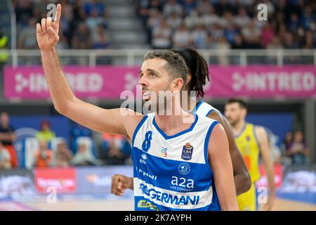 Brixia, Italien. 16.. Oktober 2022. Italienische Basketball-Meisterschaft A1, Spiel zwischen Germani Basket Brescia und GIVOVA Scafati. Stockfoto