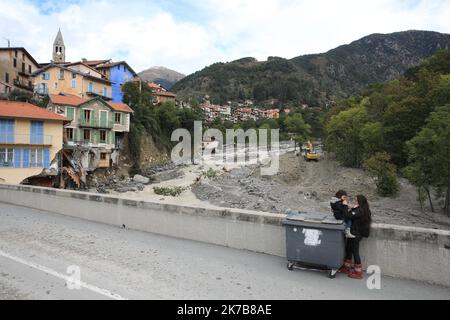 ©PHOTOPQR/LE PARISIEN/Olivier Lejeune ; Saint Martin de Vésubie ; 06/10/2020 ; Illustration depuis le pont qui est en Bas du Village (pont de la ville ) - 2020/10/06. Alex Sturm in Südfrankreich. Stockfoto