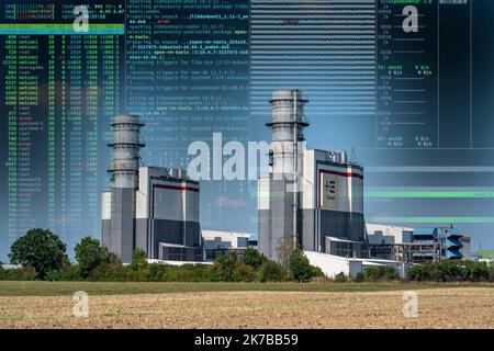 Symbolisches Bild kritische Infrastruktur, Blackout-Gefahr, Cyberterrorismus, Trianel Gas und Dampf Kombikraftwerk Hamm-Uentrop, zwei Energieplan Stockfoto