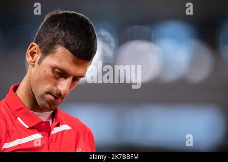 Aurelien Morissard / IP3; Novak DJOKOVIC aus Serbien im Finale der Männer beim French Open Tennisturnier in Roland Garros in Paris, Frankreich, am 11.. Oktober 2020, gegen Rafael NADAL aus Spanien. Stockfoto