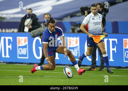 ©Sebastien Muylaert/MAXPPP - Teddy THOMAS aus Frankreich beim Testspiel zwischen Frankreich und Wales im Stade de France in Paris, Frankreich. 24.10.2020 Stockfoto