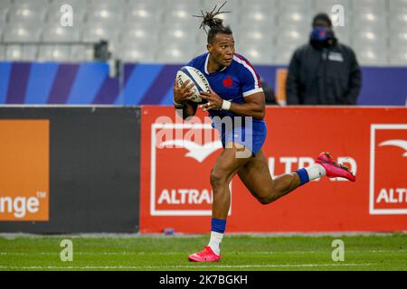 ©Sebastien Muylaert/MAXPPP - Teddy THOMAS aus Frankreich beim Testspiel zwischen Frankreich und Wales im Stade de France in Paris, Frankreich. 24.10.2020 Stockfoto