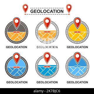 Geolocation Karte Pin Pointer, gps Navigation Reise Position Straße poin Symbol. Verfolgung der Transportroute, Adressmarkierung, Platzierung der Fahrstraße. Vektor Stock Vektor