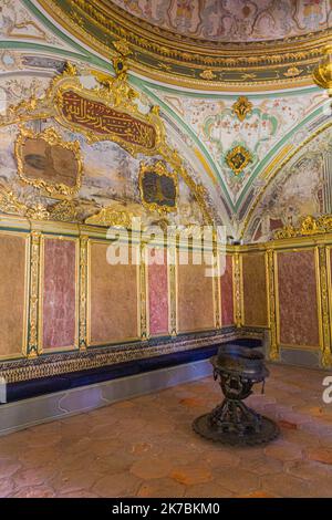 ISTANBUL, TÜRKEI - 22. JULI 2019: Innenraum des kaiserlichen Divan im Topkapi-Palast in Istanbul, Türkei Stockfoto