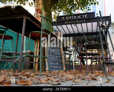 ©PHOTOPQR/LE PROGRES/Catherine AULAZ - Bourg-en-Bresse 31/10/2020 - Einengung - 31 octobre 2020 - Einengung acte 2. Restaurants und Terrassen Restaurant Fermées depuis jeudi minuit. - Frankreich, 31. 2020. oktober - Neue Sperre gegen die Ausbreitung der Covid-19-Pandemie bis 1. 2020. dezember Stockfoto