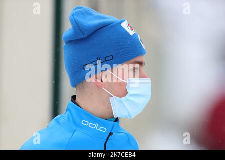 ©Pierre Teyssot/MAXPPP ; FIS Nordic Combined Men Individual Gundersen NH/10 km Ski World Cup in Predazzo, Italien am 15. Januar 2021, Â© Pierre Teyssot / Maxppp Stockfoto