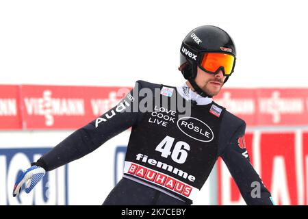 ©Pierre Teyssot/MAXPPP ; FIS Nordische Kombination Herren Einzelperson Gundersen NH/10 km Ski-Weltcup in Predazzo, Italien am 15. Januar 2021, 46 Fabian Riessle (GER) Â© Pierre Teyssot / Maxppp Stockfoto