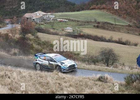 ©PHOTOPQR/LA PROVENCE/DUCLET Stéphane ; Gumiane ; 22/01/2021 ; Rallye de Monté Carlo 2021. Spéciale Chalancon - Gumiane. Greensmith die WRC World Rally Car Championship 2021, Rallye Monte Carlo am 21. Januar 2021 in Monaco Stockfoto