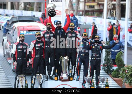 ©PHOTOPQR/LA PROVENCE/ARNOULT Dominique DUCLET Stéphane ; Monaco ; 24/01/2021 ; Rallye de Monté Carlo 2021. Ceremonie de remise des trophées à Monaco. Victoire de Ogier et Ingrassia. Ankunft und Podium für die Monte Carlo WRC 89. Stockfoto