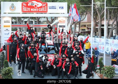 ©PHOTOPQR/LA PROVENCE/ARNOULT Dominique DUCLET Stéphane ; Monaco ; 24/01/2021 ; Rallye de Monté Carlo 2021. Ceremonie de remise des trophées à Monaco. Victoire de Ogier et Ingrassia. Ankunft und Podium für die Monte Carlo WRC 89. Stockfoto