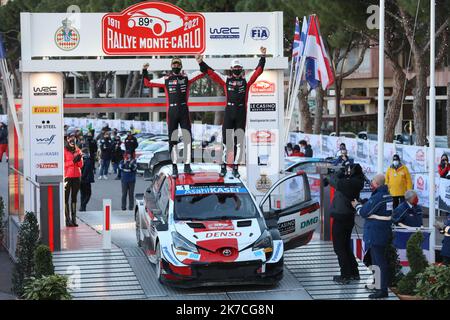 ©PHOTOPQR/LA PROVENCE/ARNOULT Dominique DUCLET Stéphane ; Monaco ; 24/01/2021 ; Rallye de Monté Carlo 2021. Ceremonie de remise des trophées à Monaco. Victoire de Ogier et Ingrassia. Ankunft und Podium für die Monte Carlo WRC 89. Stockfoto