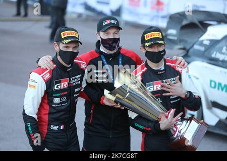 ©PHOTOPQR/LA PROVENCE/ARNOULT Dominique DUCLET Stéphane ; Monaco ; 24/01/2021 ; Rallye de Monté Carlo 2021. Ceremonie de remise des trophées à Monaco. Victoire de Ogier et Ingrassia. Ankunft und Podium für die Monte Carlo WRC 89. Stockfoto