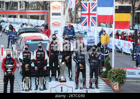 ©PHOTOPQR/LA PROVENCE/ARNOULT Dominique DUCLET Stéphane ; Monaco ; 24/01/2021 ; Rallye de Monté Carlo 2021. Ceremonie de remise des trophées à Monaco. Victoire de Ogier et Ingrassia. Ankunft und Podium für die Monte Carlo WRC 89. Stockfoto