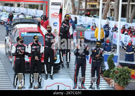 ©PHOTOPQR/LA PROVENCE/ARNOULT Dominique DUCLET Stéphane ; Monaco ; 24/01/2021 ; Rallye de Monté Carlo 2021. Ceremonie de remise des trophées à Monaco. Victoire de Ogier et Ingrassia. Ankunft und Podium für die Monte Carlo WRC 89. Stockfoto