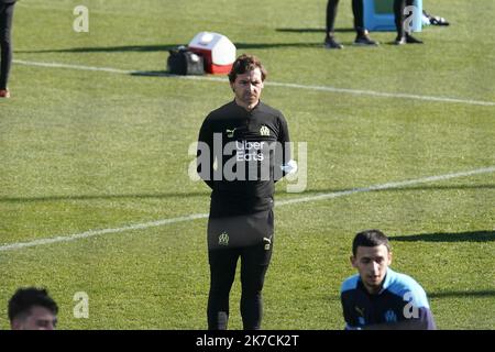 â©PHOTOPQR/LA PROVENCE/TOMASELLI Antoine ; Marseille ; 02/02/2021 ; Entrainement OM. Andre Villas Boas der Cheftrainer von Olympique Marseille, Andre Villas Boas, leitet seine Spieler während einer Trainingseinheit in Marseille, Frankreich, am 02. Februar 2021 Stockfoto