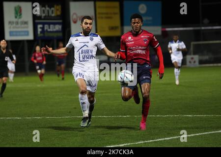 © Thierry LARRET/MAXPPP. Football Ligue 2 BKT. Clermont Foot 63 im Vergleich zu ESTAC Troyes. Stade Gabriel Montpied, Clermont-Ferrand (63) le 2 fevrier 2021. Stockfoto