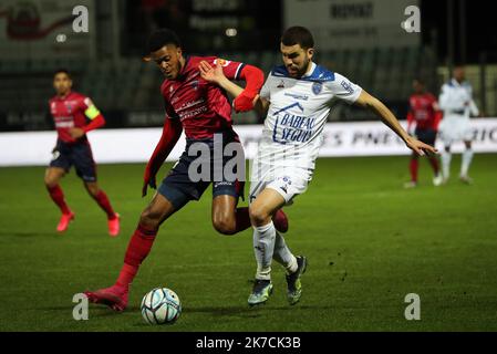 © Thierry LARRET/MAXPPP. Football Ligue 2 BKT. Clermont Foot 63 im Vergleich zu ESTAC Troyes. Stade Gabriel Montpied, Clermont-Ferrand (63) le 2 fevrier 2021. Stockfoto