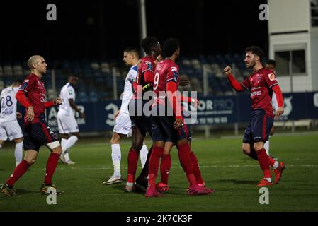 © Thierry LARRET/MAXPPP. Football Ligue 2 BKT. Clermont Foot 63 im Vergleich zu ESTAC Troyes. Stade Gabriel Montpied, Clermont-Ferrand (63) le 2 fevrier 2021. Stockfoto