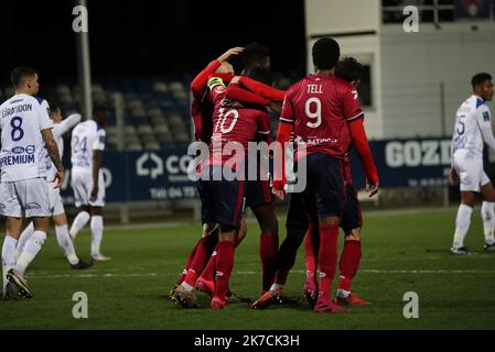 © Thierry LARRET/MAXPPP. Football Ligue 2 BKT. Clermont Foot 63 im Vergleich zu ESTAC Troyes. Stade Gabriel Montpied, Clermont-Ferrand (63) le 2 fevrier 2021. Stockfoto