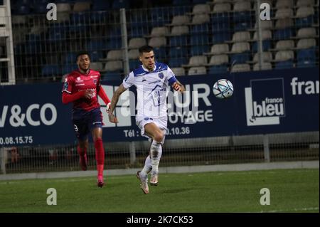 © Thierry LARRET/MAXPPP. Football Ligue 2 BKT. Clermont Foot 63 im Vergleich zu ESTAC Troyes. Stade Gabriel Montpied, Clermont-Ferrand (63) le 2 fevrier 2021. Stockfoto