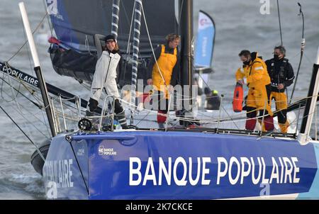 ©PHOTOPQR/OUEST FRANKREICH/Jérôme Fouquet ; LES SABLES D OLONNE ; 03/02/2021 ; Vendée Globe. Arrivée de Clarisse Cremer sur son bateau Banque Populaire aux Sables d'Olonne. Foto: Jérôme Fouquet/Ouest-France Stockfoto