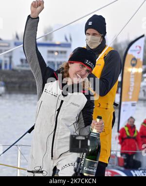 ©PHOTOPQR/OUEST FRANKREICH/Jérôme Fouquet ; LES SABLES D OLONNE ; 03/02/2021 ; Vendée Globe. Arrivée de Clarisse Cremer sur son bateau Banque Populaire aux Sables d'Olonne. Foto: Jérôme Fouquet/Ouest-France Stockfoto