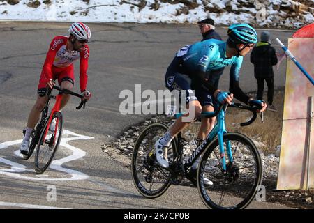 ©Laurent Lairys/MAXPPP - Aleksandr Vlasov von Astana - Premier Tech und Jesus Herreda von Cofidis, Solutions Crédits während der Tour de la Provence, Etappe 3, Istres – Chalet Reynard ( Mont Ventoux ) am 13. Februar 2021 in Bédoin, Frankreich - Foto Laurent Lairys / MAXPPP Stockfoto