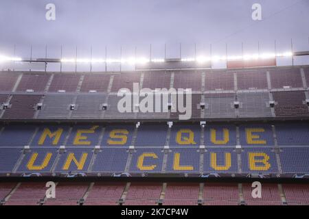 ©PHOTOPQR/LE PARISIEN/Fred Dugit ; Barcelone ; 15/02/2021 ; Sports Cam Nou (Barcelone), le 15 février 2021 Entrainement du Paris Saint Germain à la veille du choc contre le Barca en 8e de finale aller de la ligue des Champions Photo LP / Fred Dugit - PSG Training Session Stockfoto