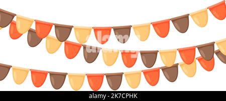Thanksgiving-Ammer Orangefarbene, braune und beige Flaggen-Girlande. Herbstferien Party Dekoration. Herbst Wimpel Kette.feiert Karikatur-Flaggen für Dekor Stock Vektor
