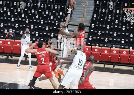 ©PHOTOPQR/LE PROGRES/Joël PHILIPPON - Villeurbanne 19/02/2021 - Asvel-Bayern München. Euroligue. 19 février 2021 -Norris Cole qui a montre la voie à son équipe dans le money time. Stockfoto