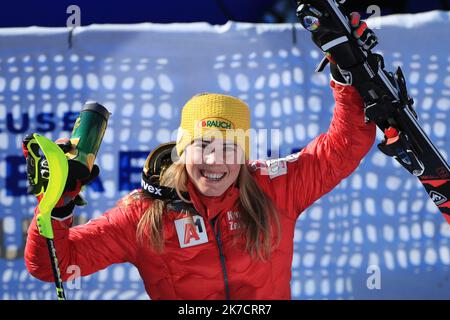 ©Pierre TEYSSOT/MAXPPP ; FIS Alpine Skiweltmeisterschaft 2021 Cortina . Cortina d'Ampezzo, Italien am 20. Februar 2021. Frauen-Slalom-Event, Katharina Liensberger (AUT) Stockfoto