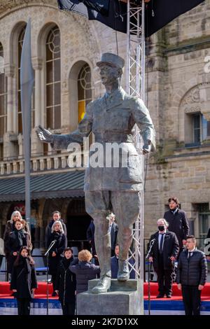 ©Arnaud BEINAT/Maxppp. 20210320, Metz, Moselle, Grand Est, Frankreich. Inauguration de la Statue du général de Gaulle, devant la gare de Metz et sur la Place du meme nom. Stockfoto