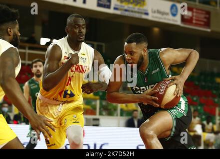 Thierry Larret/Maxppp. Basket Pro B: JA Vichy Clermont Métropole gegen Gries Oberhoffen. Le 2 avril 2021, Palais des Sports Pierre Coulon, Vichy (03) Stockfoto