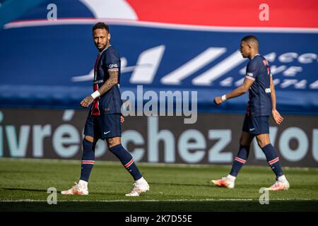 Aurelien Morissard / IP3; Paris Saint Germain's NEYMAR JR reagiert während des französischen Ligue-1-Fußballspiels zwischen Paris Saint Germain (PSG) und Lille am 03. April 2021 im Stadion Parc des Princes in Paris, Frankreich. Stockfoto