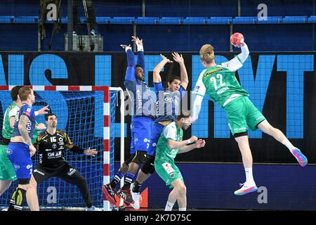 ©PHOTOPQR/LE MIDI LIBRE/JEAN MICHEL MART ; MONTPELLIER ; 13/04/2021 ; HANDBALL COUPE D'EUROPE QUART DE FINALE ALLER MONTPELLIER MHB / BERLIN FUCHSE LE 13 /04 / 2021 Stockfoto