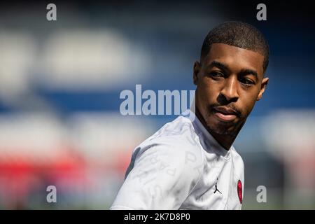 Aurelien Morissard / IP3; Paris Saint Germain's Presnel KIMPEMBE Training vor der französischen Meisterschaft Ligue 1 Fußballspiel zwischen Paris Saint Germain (PSG) und Saint-Etienne am 18. April 2021 im Stadion Parc des Princes in Paris, Frankreich. Stockfoto