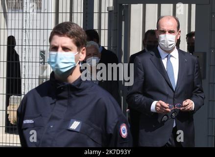 ©PHOTOPQR/L'ALSACE/Darek SZUSTER ; Lutterbach ; 20/04/2021 ; Le Premier ministre Jean Castex et le ministre de la Justice Éric Dupond - Moretti en visite à la pentnis de Lutterbach, qui devrait ouvrir à l'automne, ce mardi 20 avril Lutterbach, Frankreich, april 20. 2021 Frankreich müssen mehr Gefängnisse bauen : 15 000 Plätze werden von dem französischen Premierminister JeanCastex und Justizminister EricDupontMoretti eingerichtet Stockfoto